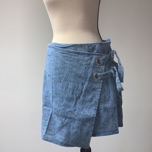 Lumiere Printed Denim Crossover Skirt Large